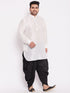 Men's Plus Size White Silk Blend Curved Kurta Dhoti Set