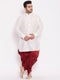 Men's Plus Size White Silk Blend Curved Kurta Dhoti Set