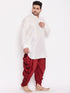 Men's Plus Size White Silk Blend Curved Kurta Dhoti Set