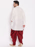 Men's Plus Size White Silk Blend Curved Kurta Dhoti Set