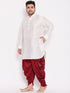 Men's Plus Size White Silk Blend Curved Kurta Dhoti Set