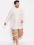 Men's Plus Size White Silk Blend Curved Kurta Dhoti Set