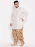 Men's Plus Size White Silk Blend Curved Kurta Dhoti Set