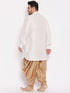 Men's Plus Size White Silk Blend Curved Kurta Dhoti Set