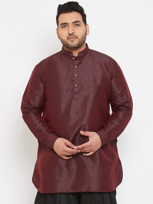 Men's Plus Size Wine Silk Blend Curved Kurta
