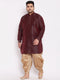 Men's Plus Size Wine Silk Blend Curved Kurta Dhoti Set