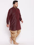 Men's Plus Size Wine Silk Blend Curved Kurta Dhoti Set