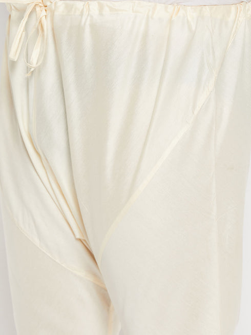Men's Plus Size Cream Viscose Solid Relax Fit Churidar