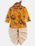Boy's Multicolor-Base-Yellow Cotton Blend Kurta And Dhoti Set