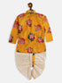 Boy's Multicolor-Base-Yellow Cotton Blend Kurta And Dhoti Set