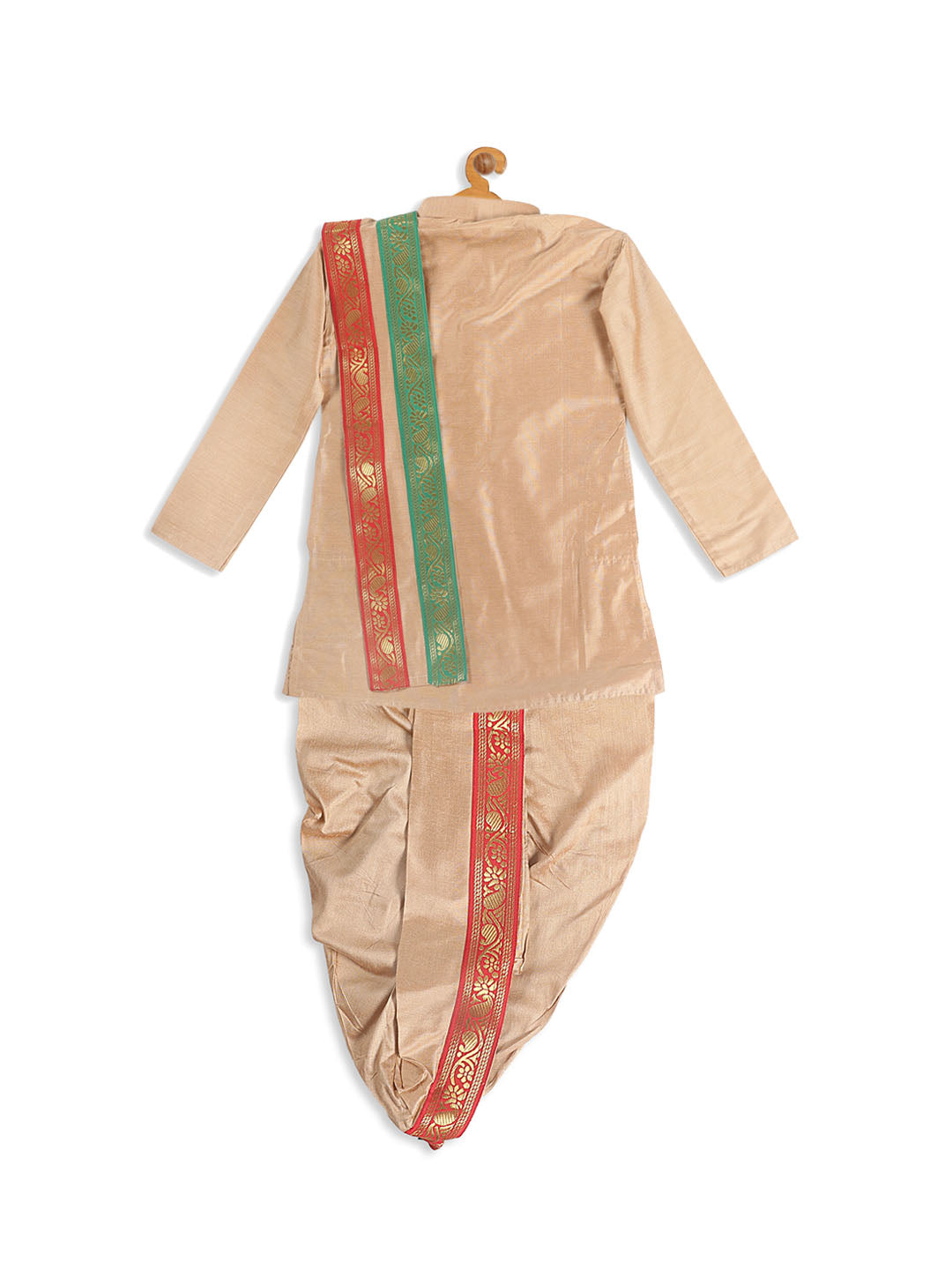 Boy's Rose Gold Kurta With Dhoti Pants & With Dupatta Set
