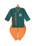 Boy's Green Embroidered Angrakha Mirror Work Kurta With Dhoti Pants