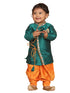 Boy's Green Embroidered Angrakha Mirror Work Kurta With Dhoti Pants