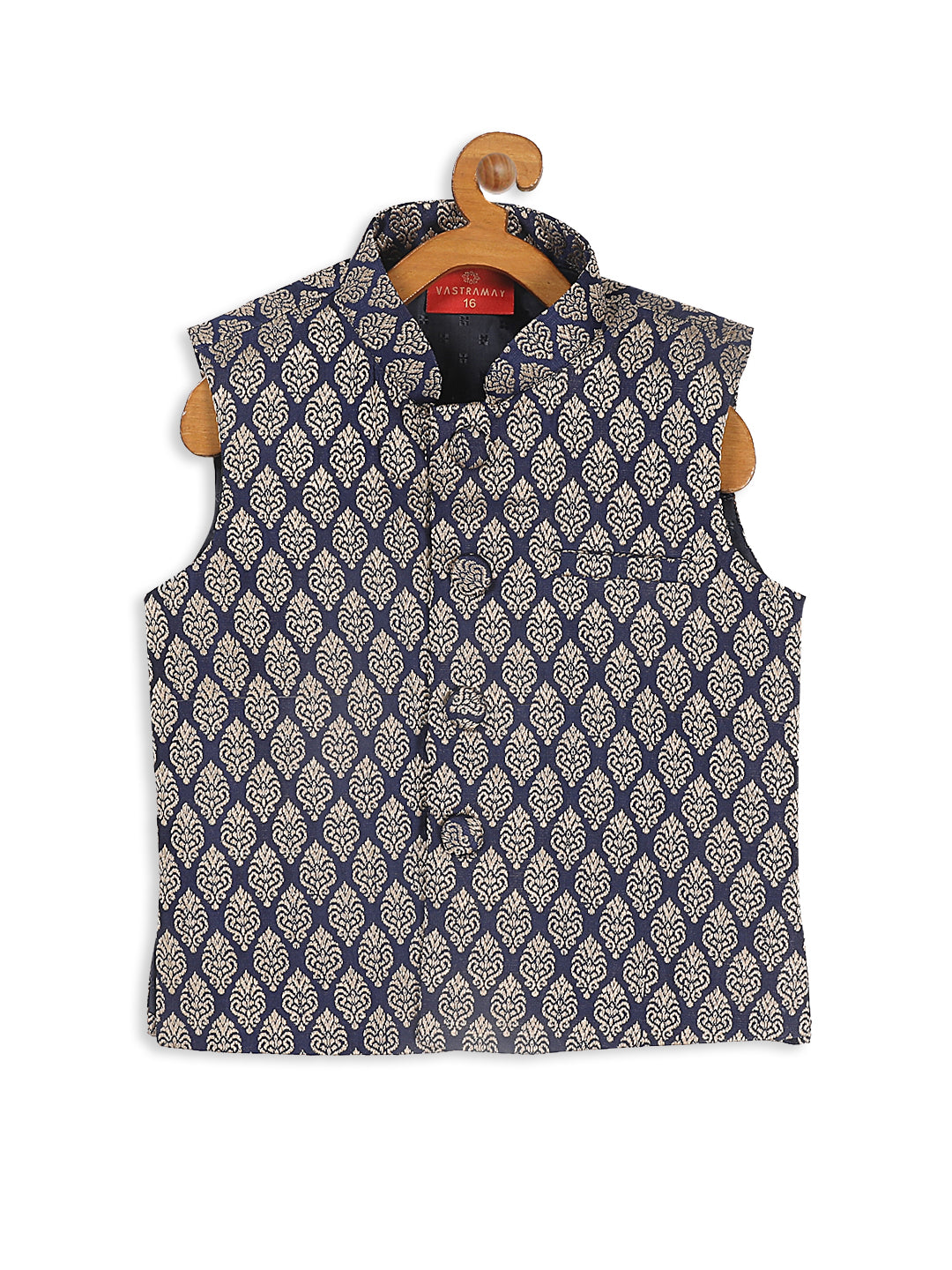 Boy's Blue Woven Design Slim Fit Nehru Jacket