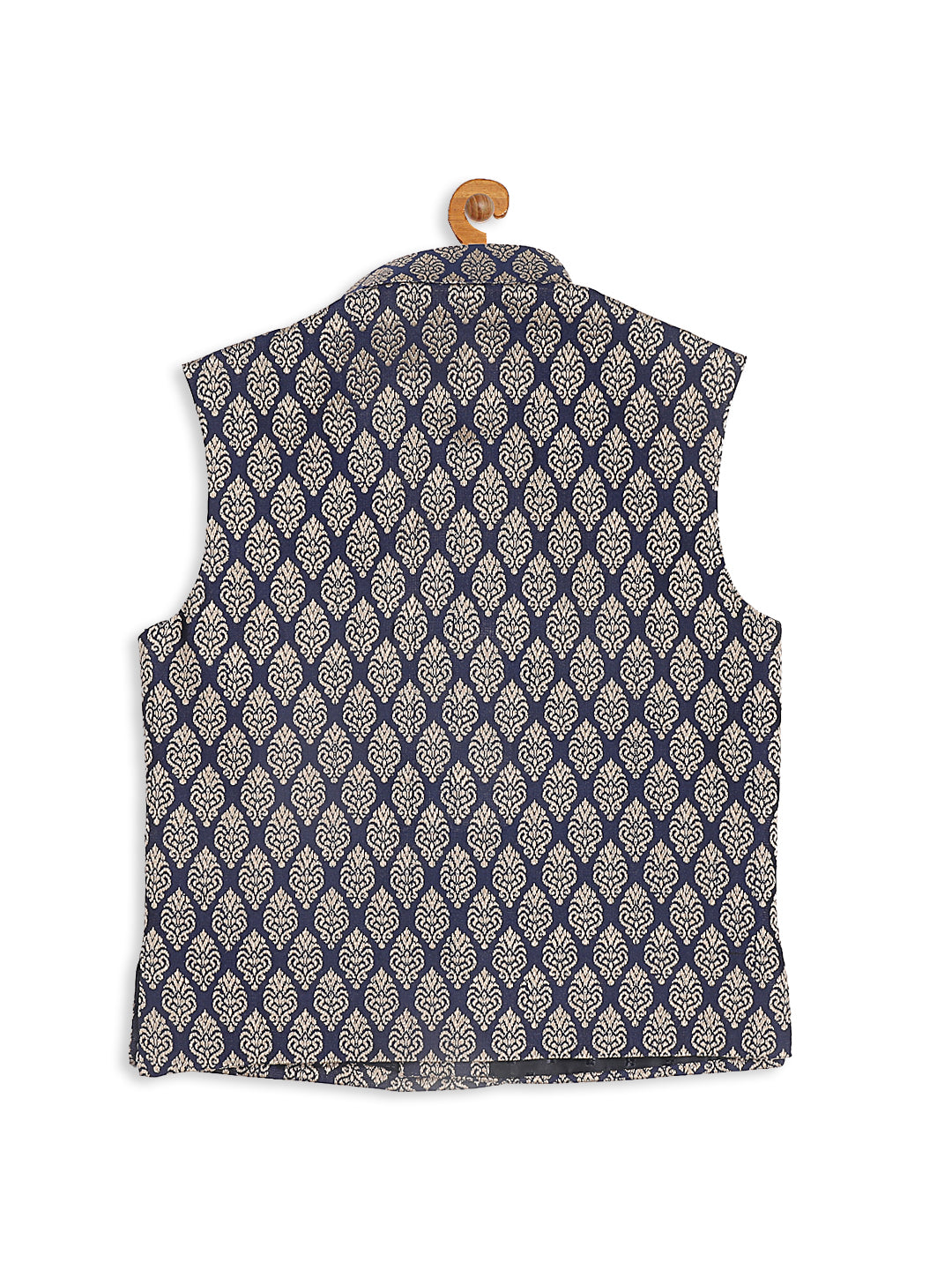 Boy's Blue Woven Design Slim Fit Nehru Jacket