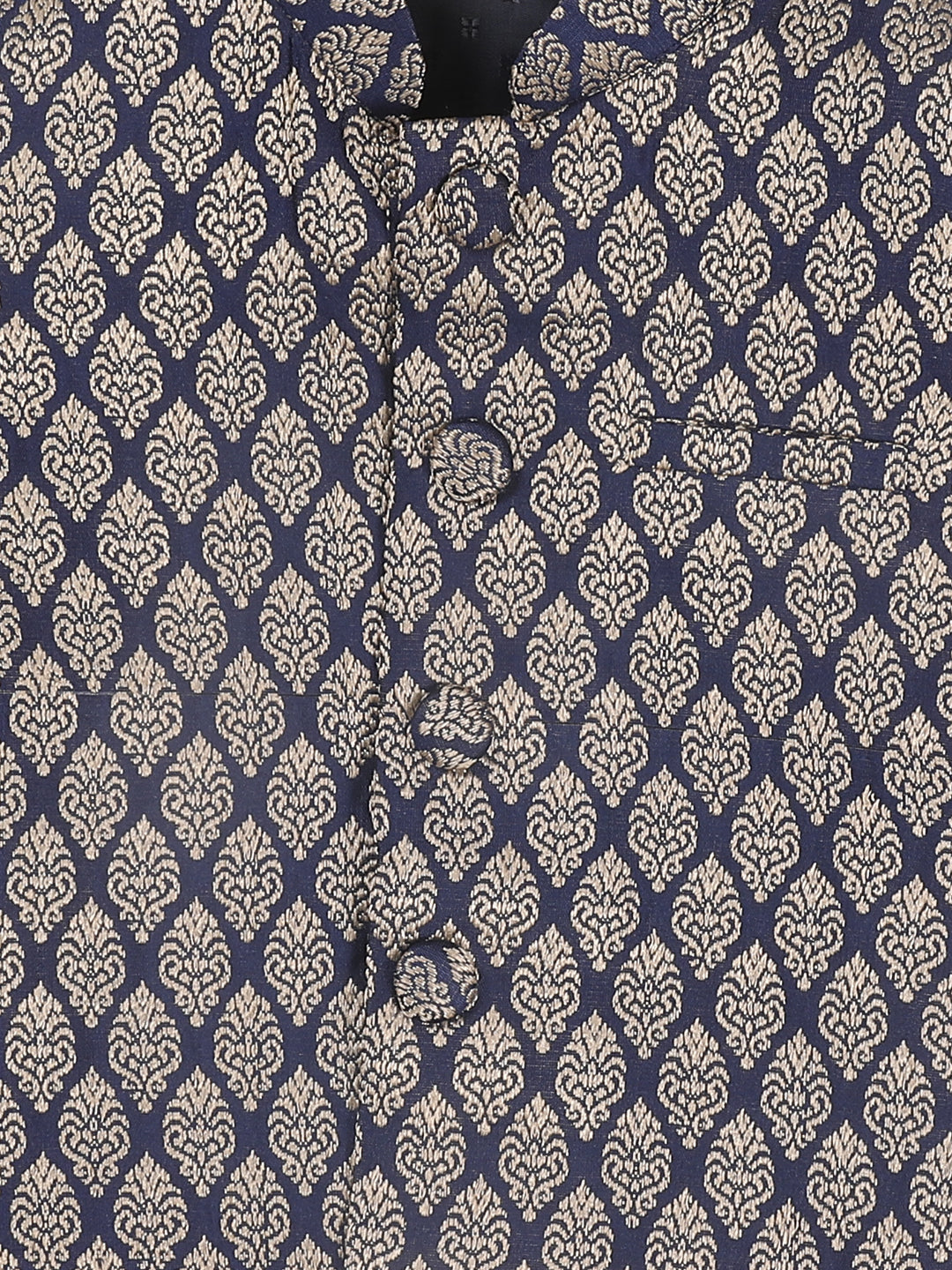 Boy's Blue Woven Design Slim Fit Nehru Jacket