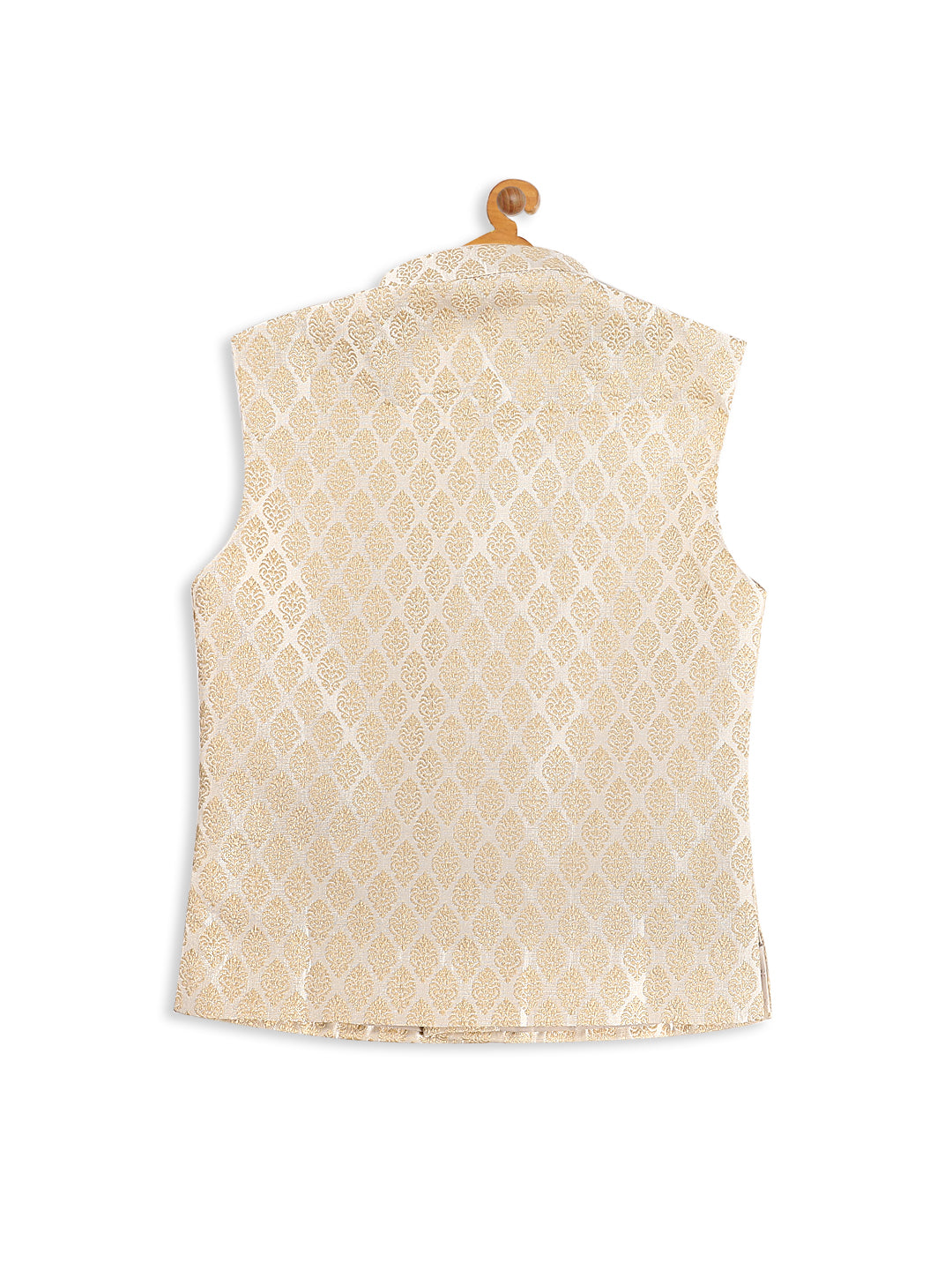 Sishu Boy's Cream Woven Design Nehru Jacket