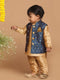 Sishu Boy's Gold-Toned & Blue Color Woven Design Nehru Jacket