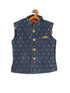 Sishu Boy's Gold-Toned & Blue Color Woven Design Nehru Jacket