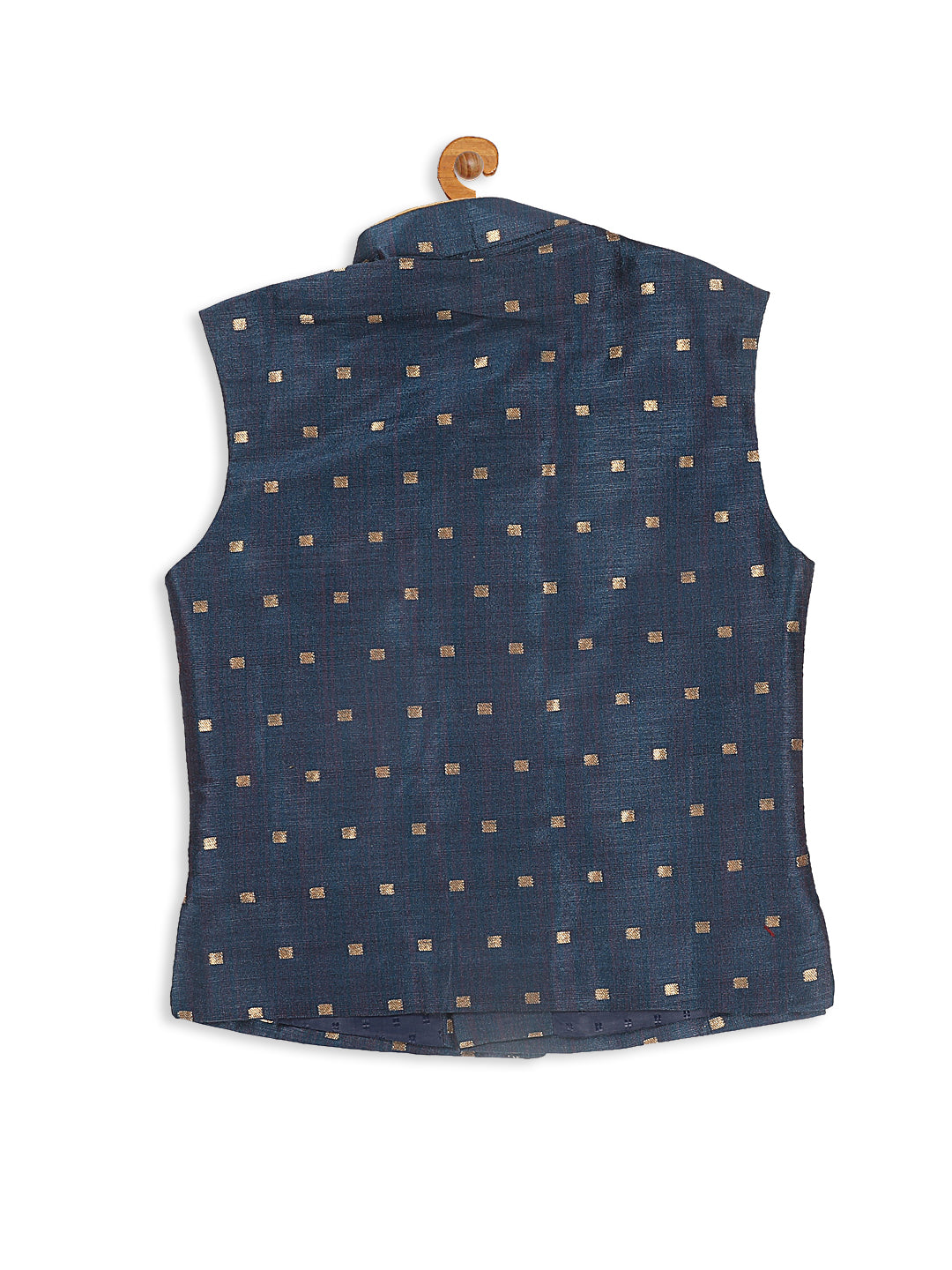 Sishu Boy's Gold-Toned & Blue Color Woven Design Nehru Jacket