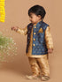 Sishu Boy's Rose Gold Kurta Pyjama With Blue Woven Nehru Jacket