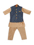 Sishu Boy's Rose Gold Kurta Pyjama With Blue Woven Nehru Jacket