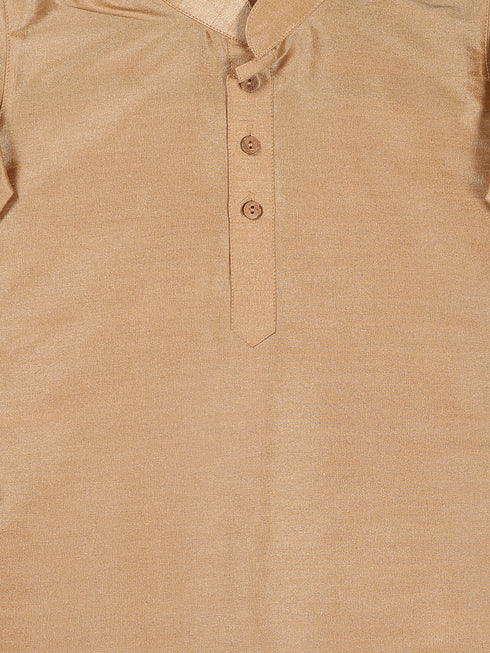 Sishu Boy's Rose Gold Kurta Pyjama With Blue Woven Nehru Jacket