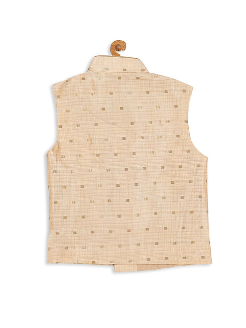 Sishu Boy's Gold -Toned Woven Design Slim-Fit Nehru Jacket