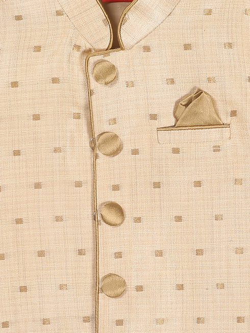 Sishu Boy's Gold -Toned Woven Design Slim-Fit Nehru Jacket