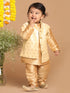 Sishu Boy's Rose Gold Kurta And Pajama With Gold Jacket