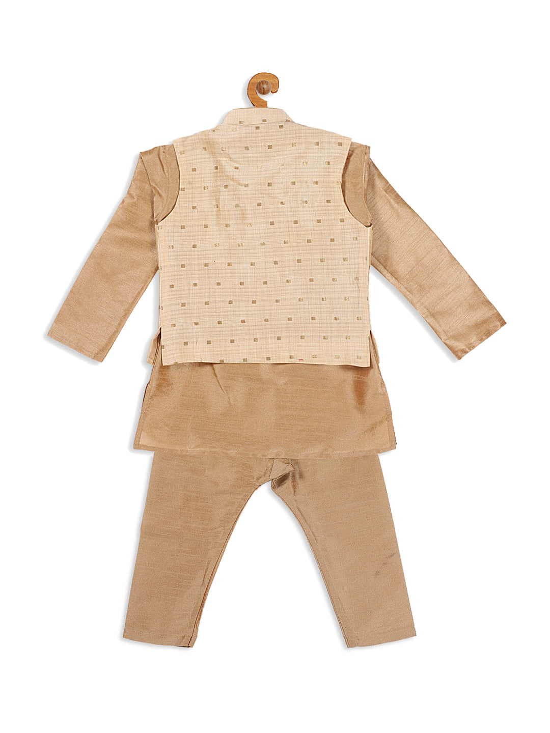 Sishu Boy's Rose Gold Kurta And Pajama With Gold Jacket
