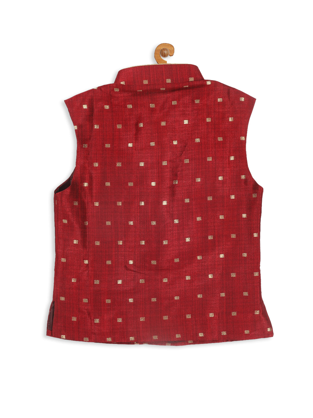 Sishu Boy's Maroon & Gold Toned Woven Design Nehru Jacket