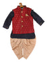 Sishu Boy's Navy Blue Kurta With Rose Gold Dhoti Pants & Maroon Nehru Jacket