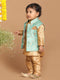 Sishu Boy's Green & Gold-Toned Woven Design Slim-Fit Nehru Jacket