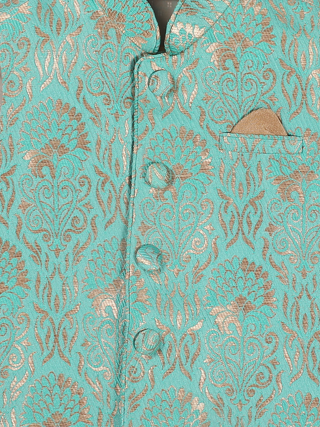 Sishu Boy's Green & Gold-Toned Woven Design Slim-Fit Nehru Jacket