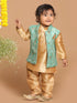 Sishu Boy's Rose Gold & Green Kurta Set With Nehru Jacket
