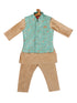 Sishu Boy's Rose Gold & Green Kurta Set With Nehru Jacket