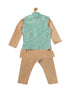 Sishu Boy's Rose Gold & Green Kurta Set With Nehru Jacket