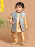 Sishu Boy's Grey & Gold -Colored Woven Design Nehru Jacket