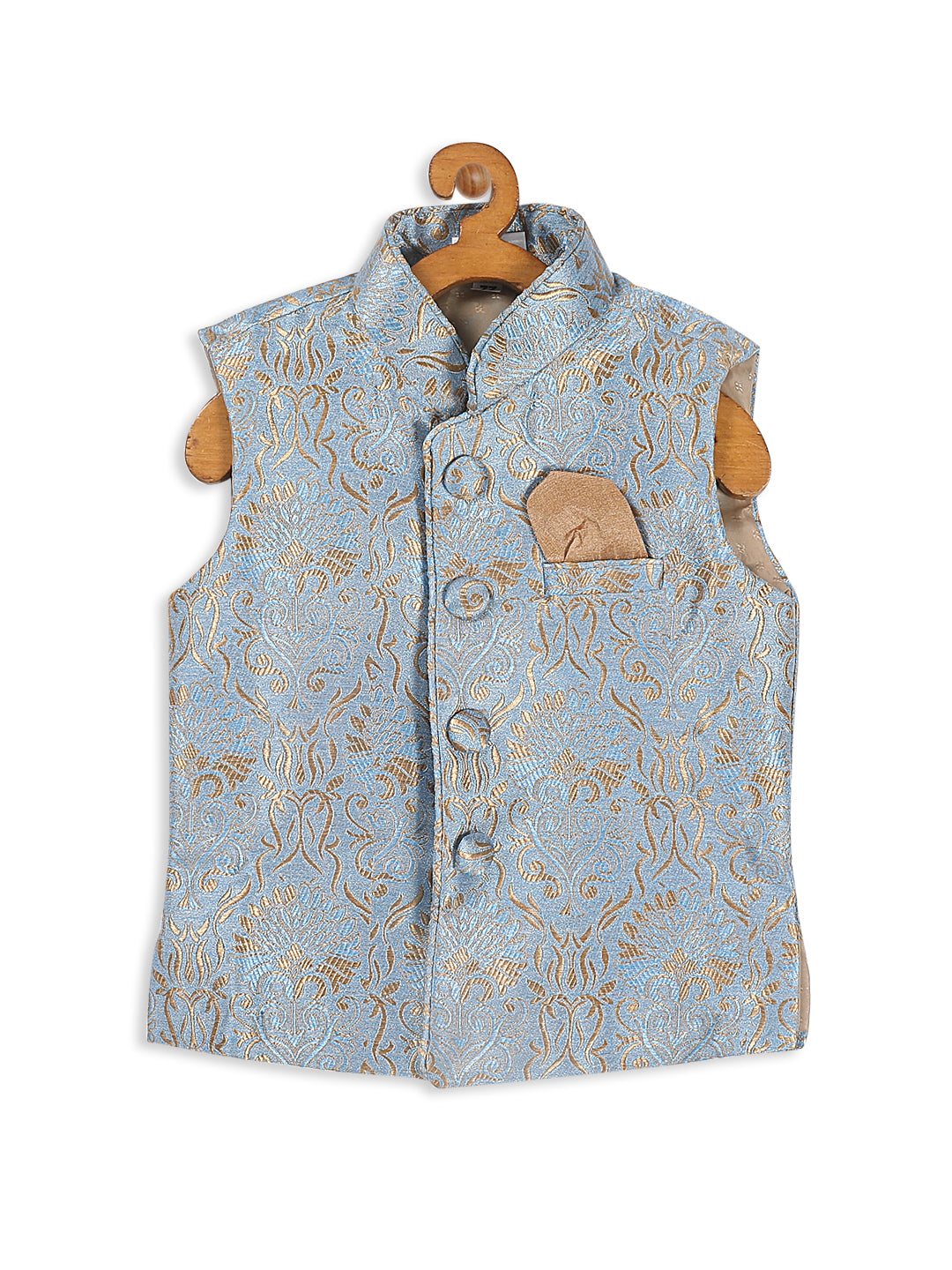 Sishu Boy's Grey & Gold -Colored Woven Design Nehru Jacket