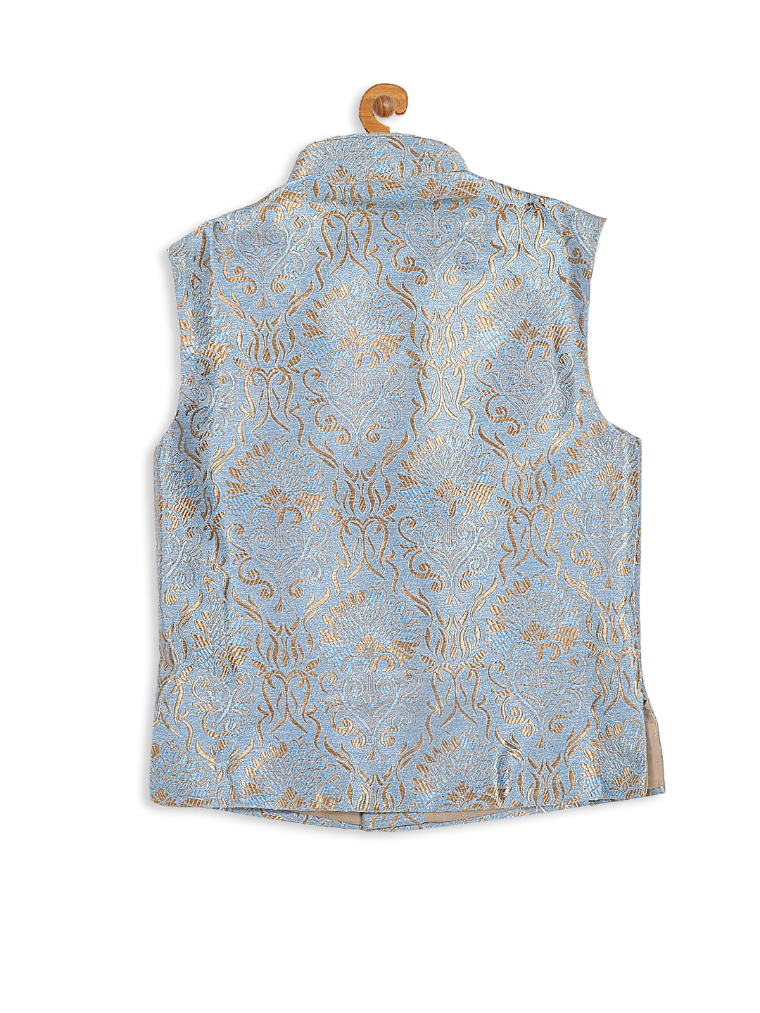 Sishu Boy's Grey & Gold -Colored Woven Design Nehru Jacket