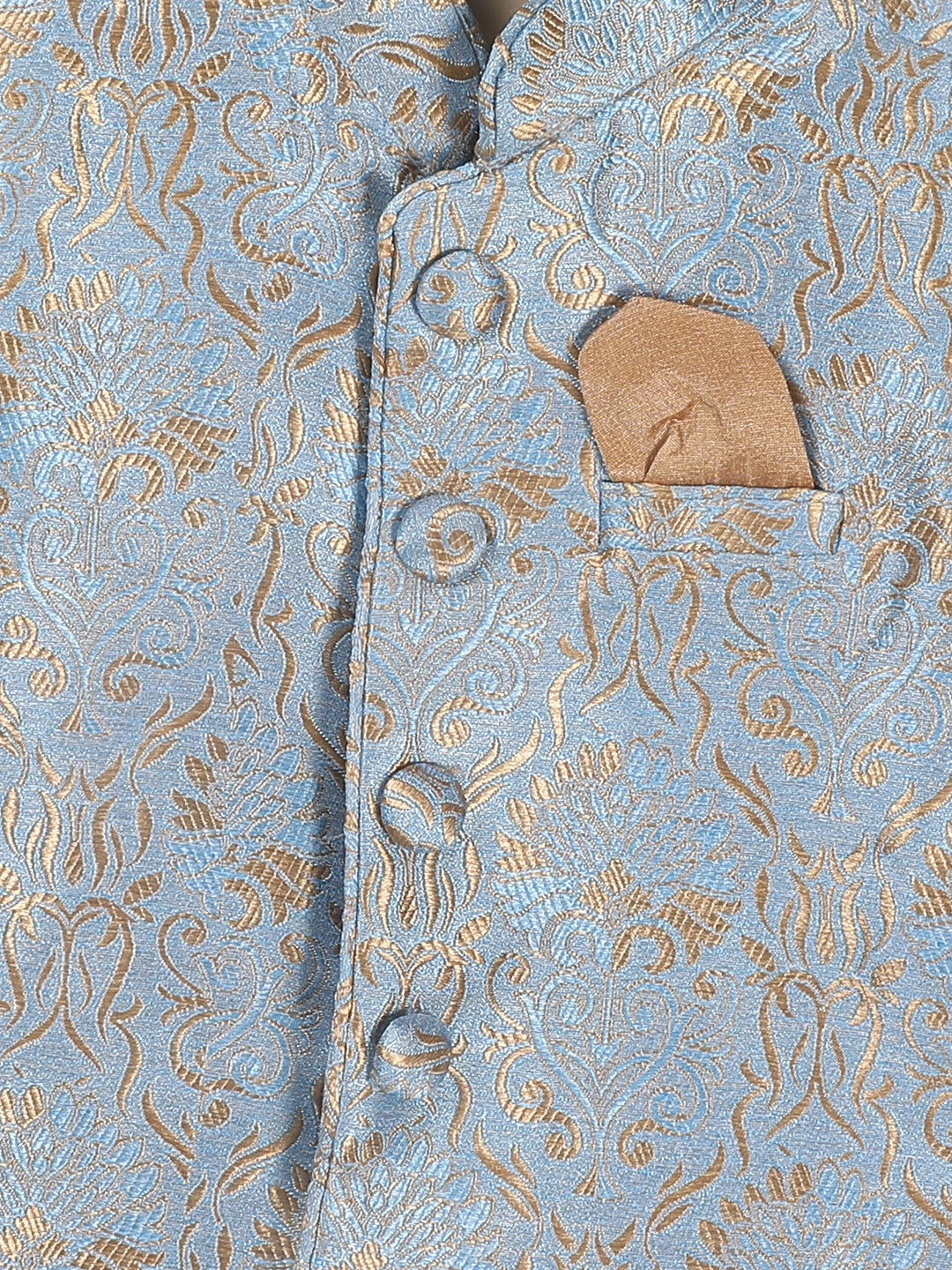 Sishu Boy's Grey & Gold -Colored Woven Design Nehru Jacket