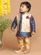 Boy's Blue Printed Kurta With Rose Gold Pyjamas & Nehru Jacket