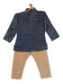Boy's Blue Printed Kurta With Rose Gold Pyjamas & Nehru Jacket
