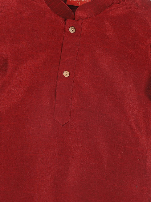 Boy's Maroon Kurta With Rose Gold Dhoti Pant & Nehru Jacket Set