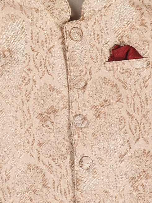 Boy's Maroon Kurta With Rose Gold Dhoti Pant & Nehru Jacket Set