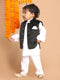 Boy's Black Polka Dot Printed Slim-Fit Nehru Jacket