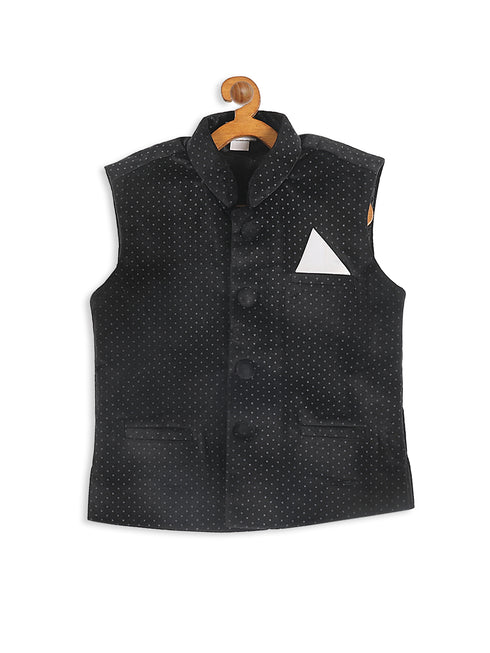 Boy's Black Polka Dot Printed Slim-Fit Nehru Jacket