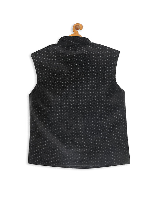 Boy's Black Polka Dot Printed Slim-Fit Nehru Jacket