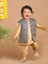 Sishu Boy's Gold-Toned & Blue Kurta With Pyjama & Nehru Jacket